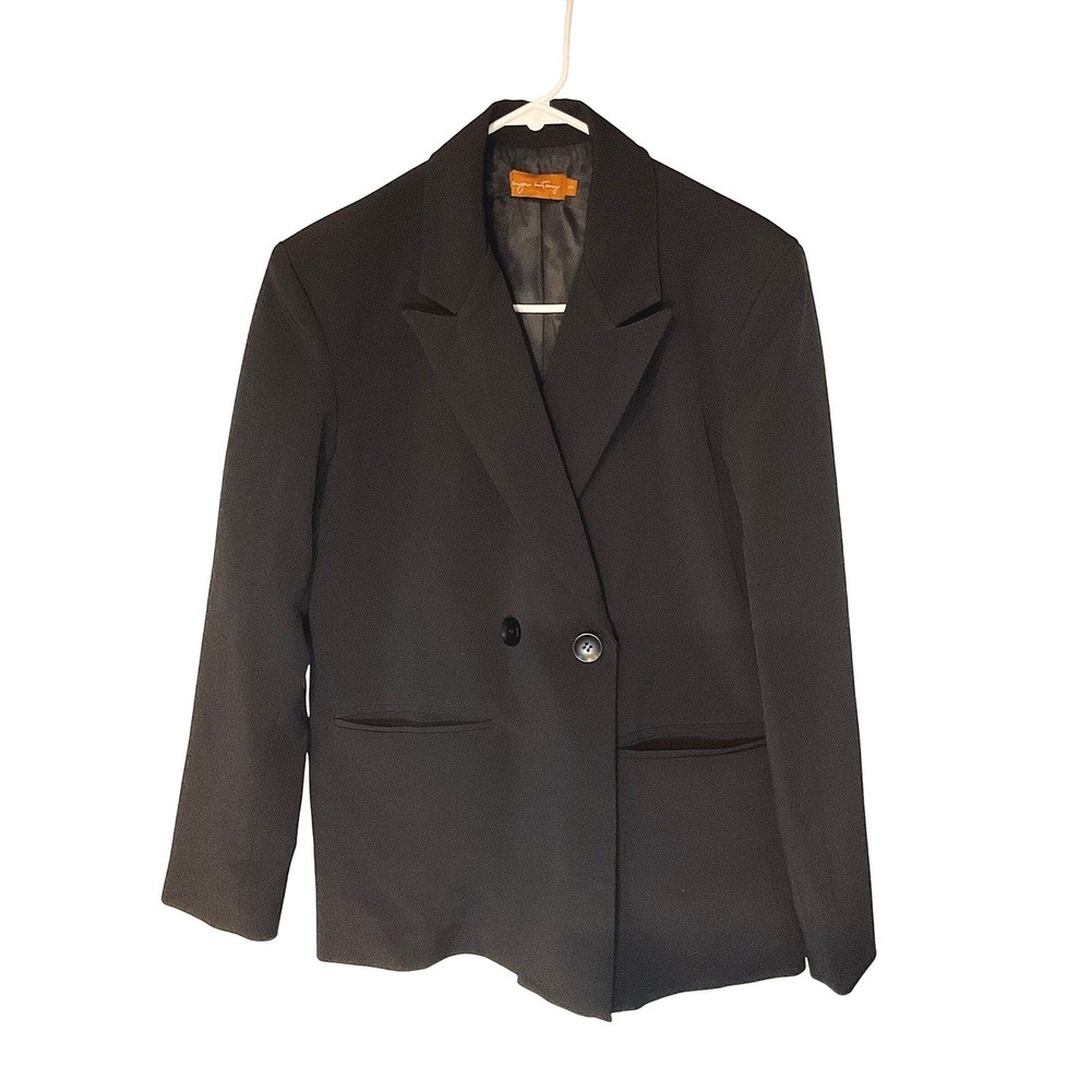 Beige botany black suit jacket blazer double breast minimalist lagenlook NWOT S